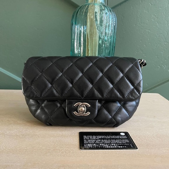 CHANEL Handbags - Chanel Belt Bag Quilted Lambskin Black Silver Belt Bum Bag